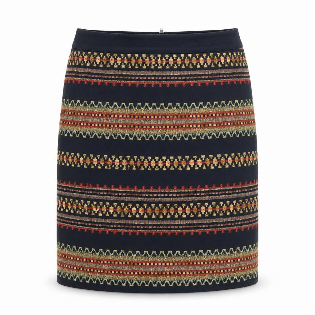 Marks and Spencer Womens Black Geometric Cotton A-Line Skirt Size 8 Zip