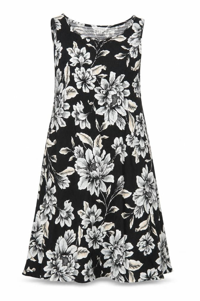Croft & Barrow Womens Black Floral 100% Cotton A-Line Size M Boat Neck Pullover