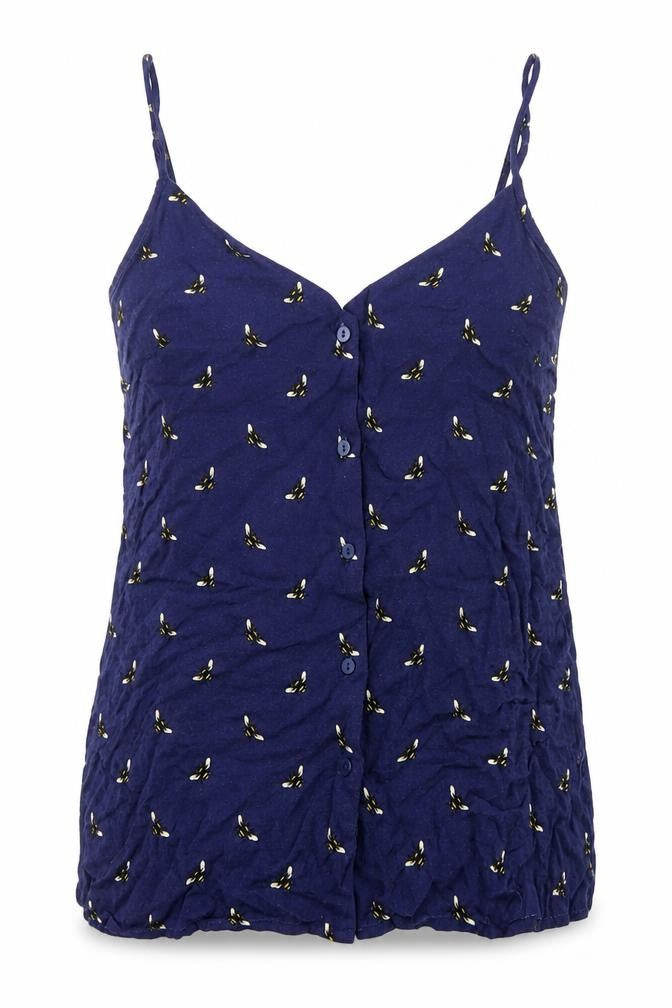 Warehouse Womens Blue Geometric Viscose Basic Tank Size 8 V-Neck - Bee Pattern