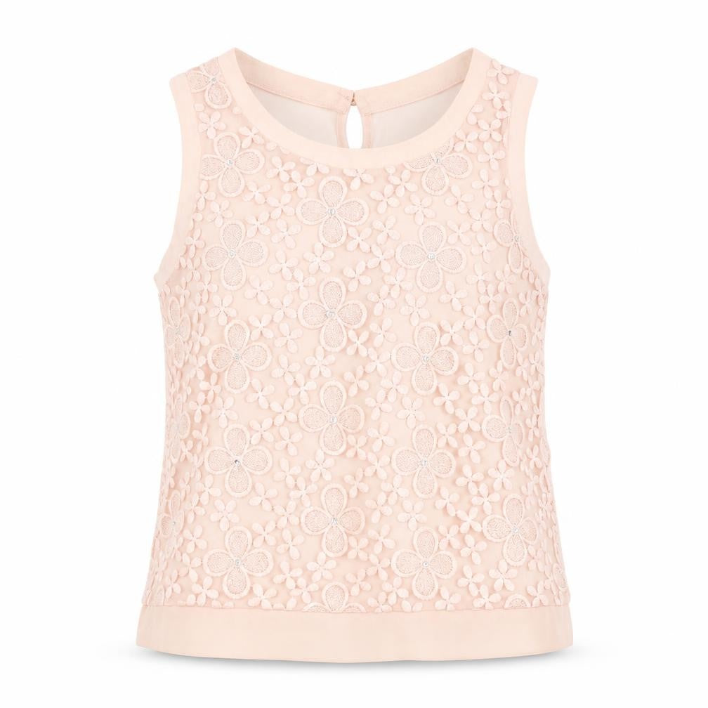 Front view of Next women’s pink floral polyester basic tank, size UK 12, scoop neck