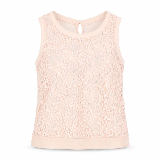 Front view of Next women’s pink floral polyester basic tank, size UK 12, scoop neck