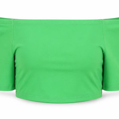 Zara Womens Green Polyester Cropped T-Shirt Size S Off the Shoulder