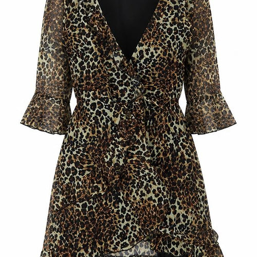 Urban Outfitters Womens Multicoloured Animal Print Polyester A-Line Size S Collared Tie - Leopard print