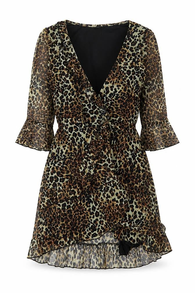 Urban Outfitters Womens Multicoloured Animal Print Polyester A-Line Size S Collared Tie - Leopard print