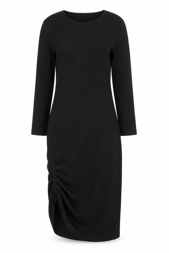 Front view of Zara women’s black polyester sheath, size XS, boat neck pullover
