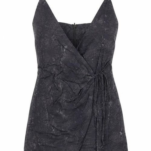 Topshop Womens Grey Animal Print Viscose Mini Size 6 V-Neck Zip - Snake Pattern