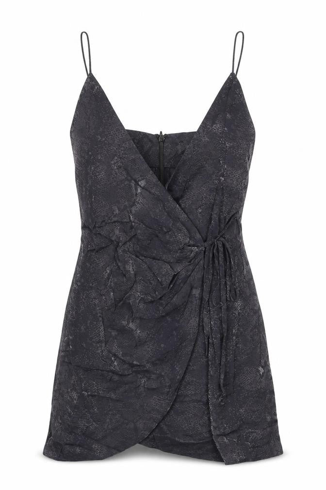 Topshop Womens Grey Animal Print Viscose Mini Size 6 V-Neck Zip - Snake Pattern