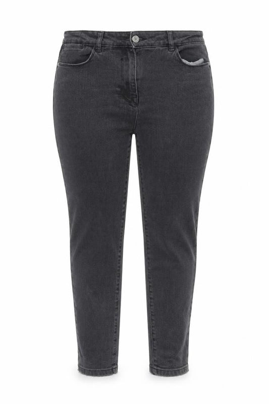 Front view of Next women’s grey cotton skinny jeans, size UK 12, regular zip