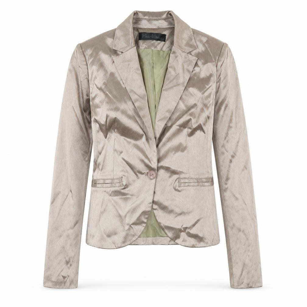 Front view of Puk Women women’s brown jacket blazer, size S, button
