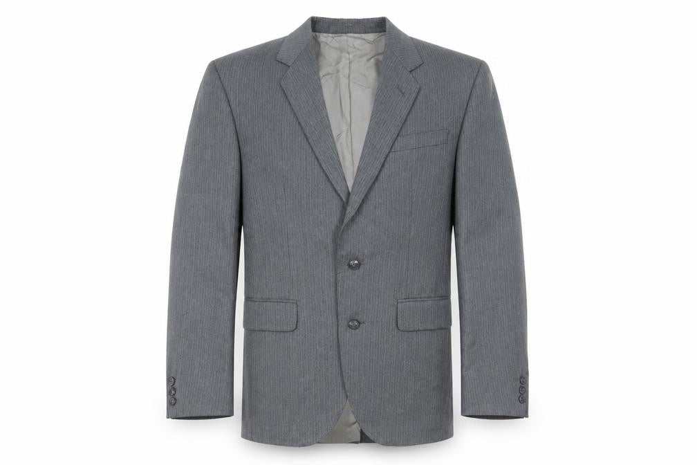 Front view of Dunn & Co men’s grey striped wool jacket blazer, size 36