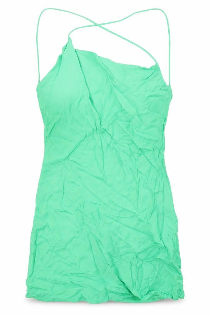 Front view of Zara women’s green viscose mini, size S, cowl neck pullover