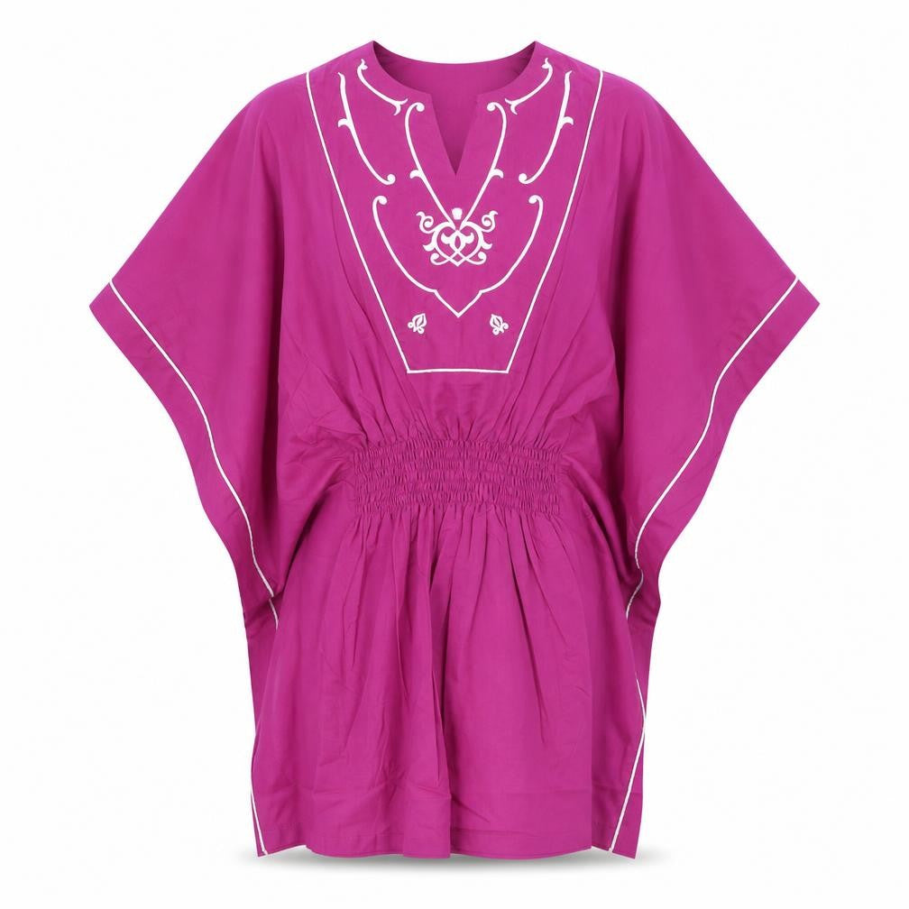Spirit Of Arabia Womens Purple Geometric Cotton Mini Size XL Round Neck Pullover - Shirred Waist