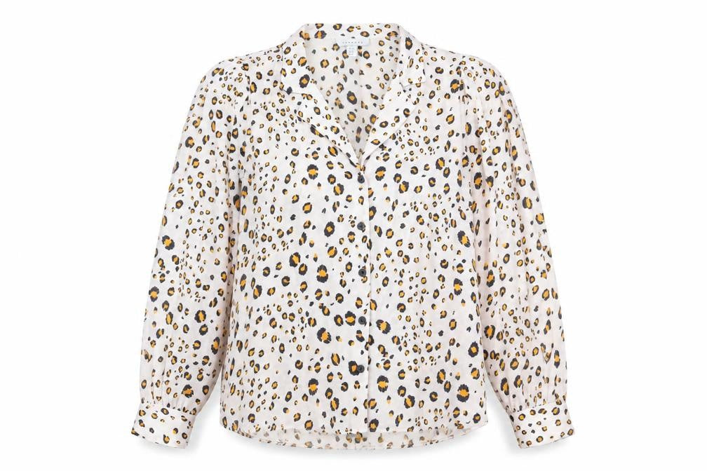 Topshop Womens Ivory Animal Print Polyester Basic Button-Up Size 10 Collared - Cheetah Print
