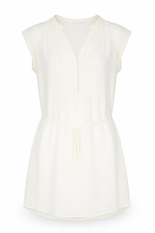 Front view of H&M women’s ivory polyester shift, size UK 12, v-neck button