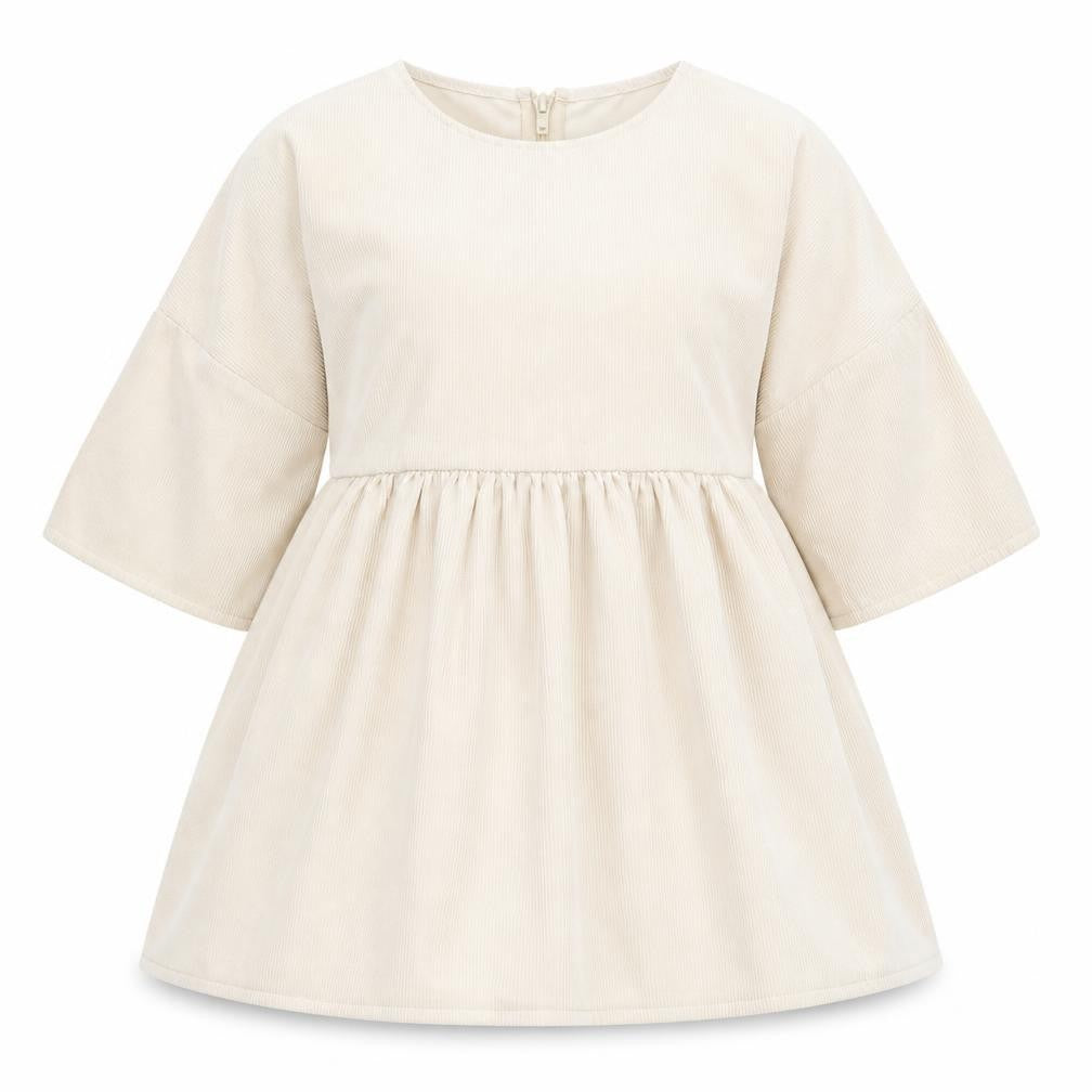 Front view of Missguided women’s beige polyester a-line, size UK 4, boat neck zip