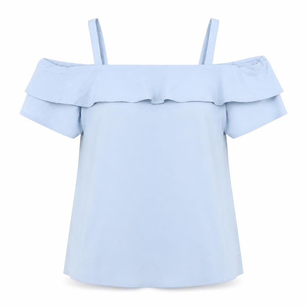 Studio Womens Blue Polyester Basic Blouse Size 12 Square Neck - Cold Shoulder