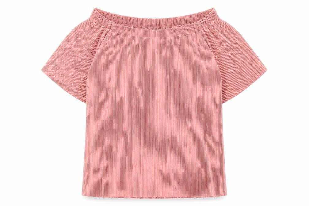 F&F Girls Pink Polyester Basic Blouse Size M Off the Shoulder Pullover