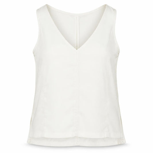 Front view of Stradivarius women’s white polyester basic tank, size S, v-neck