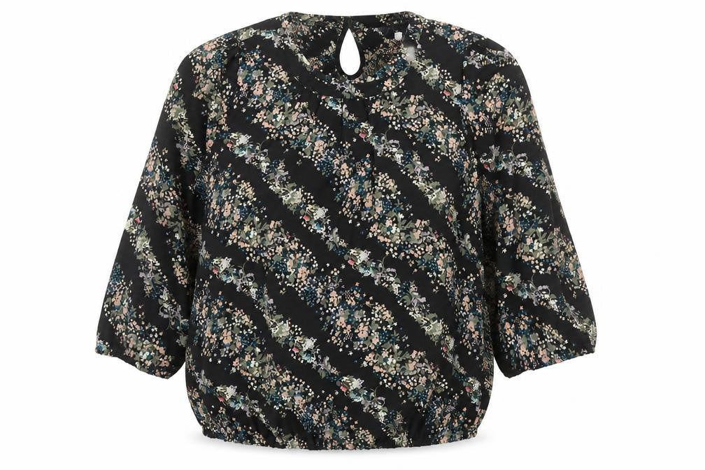 Crew Clothing Black Geometric Polyester Basic Blouse Size 10 Round Neck
