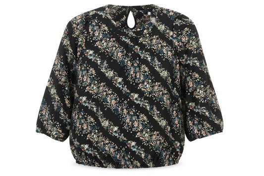 Front view of Crew Clothing Black Geometric Polyester Basic Blouse, size 10, Round Neck
