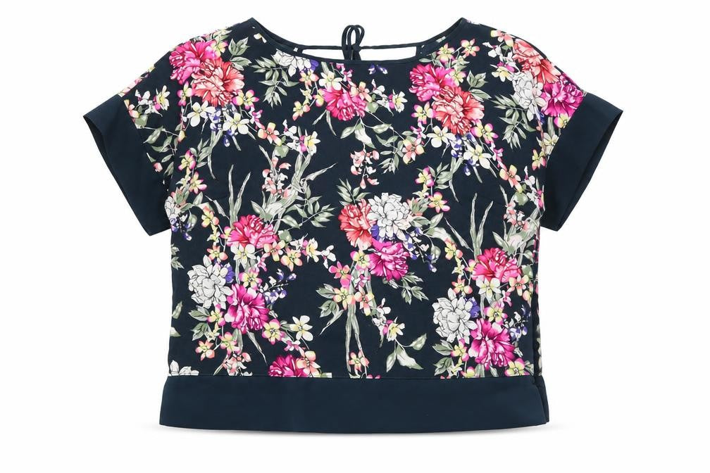 Marks & Spencer Womens Blue Floral Polyester Basic Blouse Size 10 Round Neck
