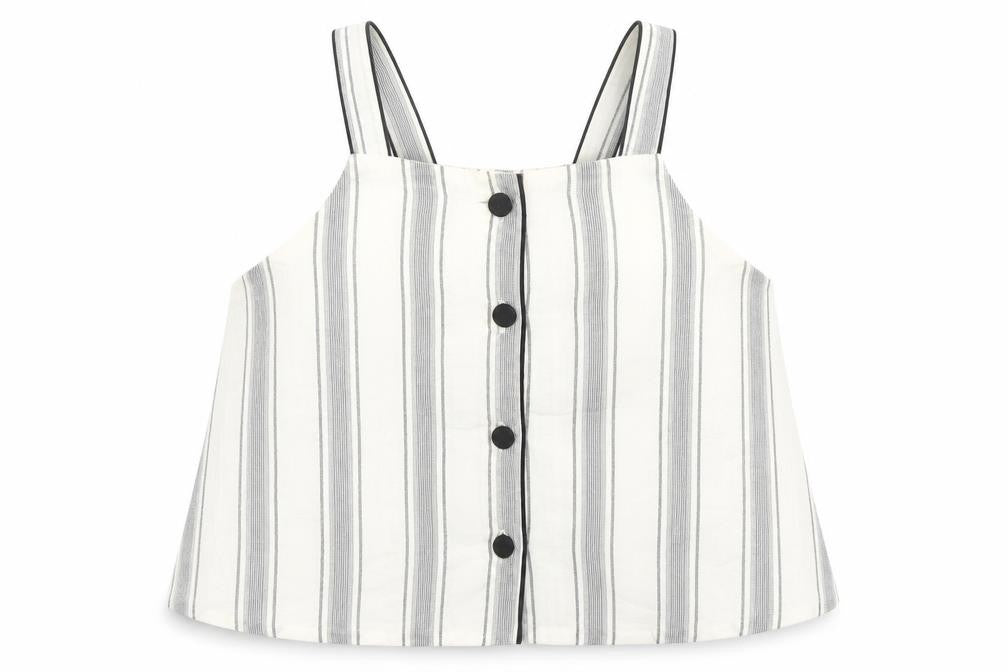 Front view of Topshop women’s ivory striped cotton basic tank, size UK 6, square neck