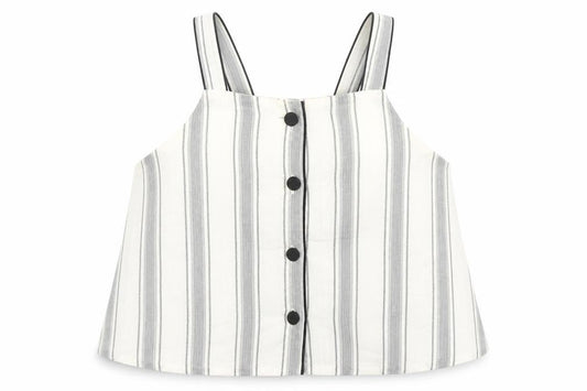 Front view of Topshop women’s ivory striped cotton basic tank, size UK 6, square neck