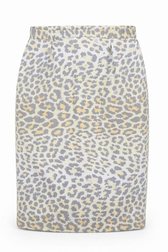 Preworn Womens Yellow Animal Print Polyester Straight & Pencil Skirt Size 29 in Zip - Leopard Print