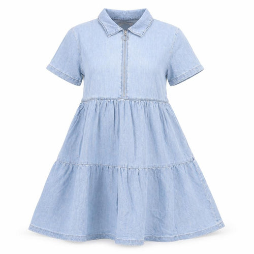 Denim & Co. Womens Blue Cotton Fit & Flare Size 6 Collared Zip - Tiered
