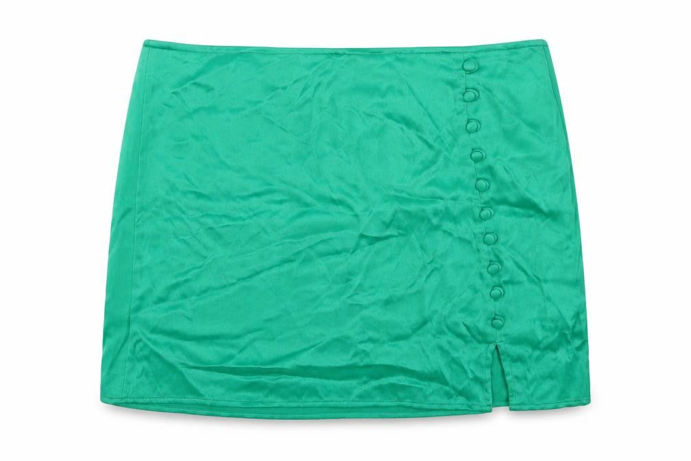Front view of Zara women’s green polyester mini skirt, size M, zip
