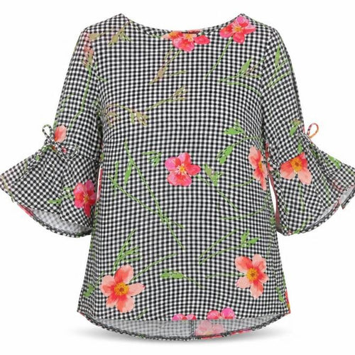 F&F Womens Black Geometric Viscose Tunic Blouse Size 10 Round Neck