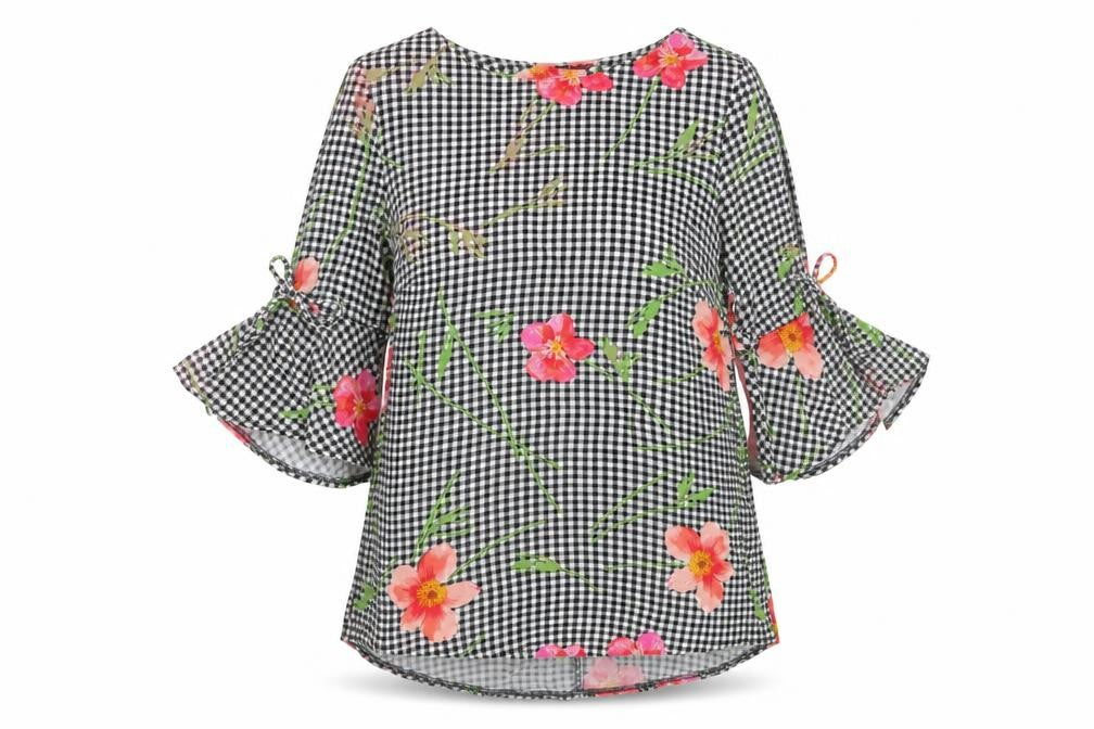 F&F Womens Black Geometric Viscose Tunic Blouse Size 10 Round Neck