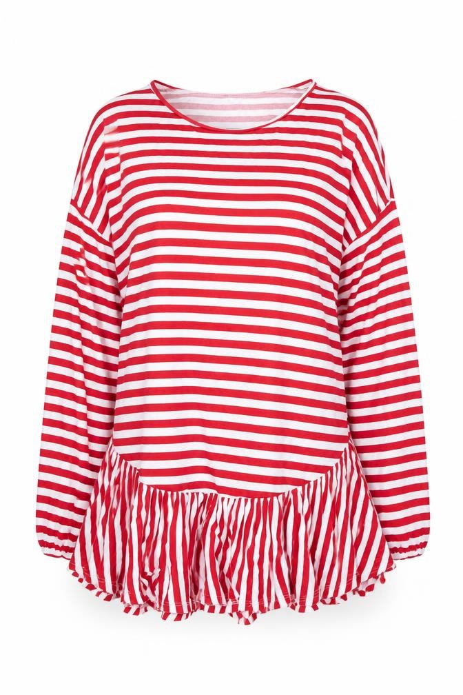 ASOS Womens Red Striped Polyester Tunic T-Shirt Size 12 Round Neck