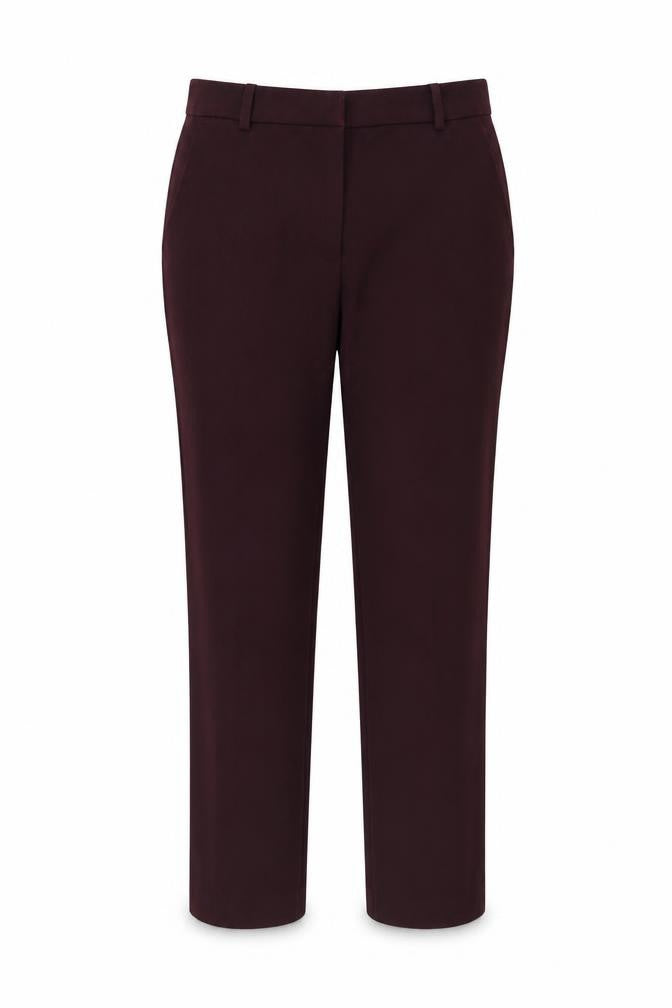 Front view of H&M women’s purple polyester trousers, size L, 26-inch leg regular button