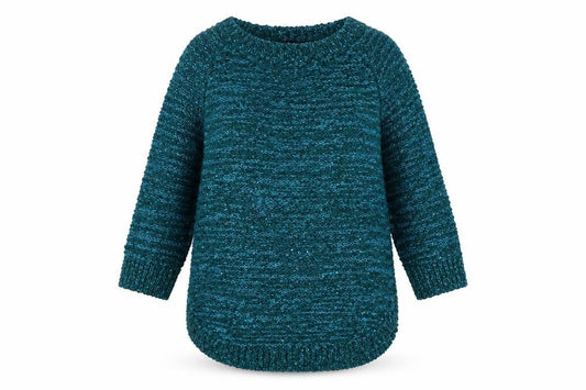 Front view of Bonmarché women’s blue round neck polyester jumper, size S