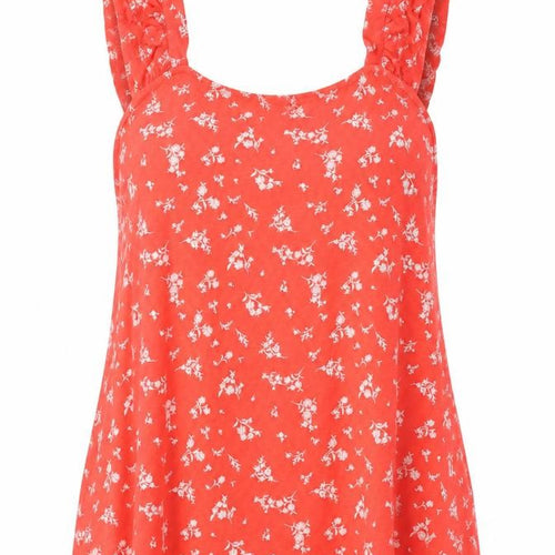Marks and Spencer Womens Red Floral 100% Cotton Basic Tank Size 8 Scoop Neck