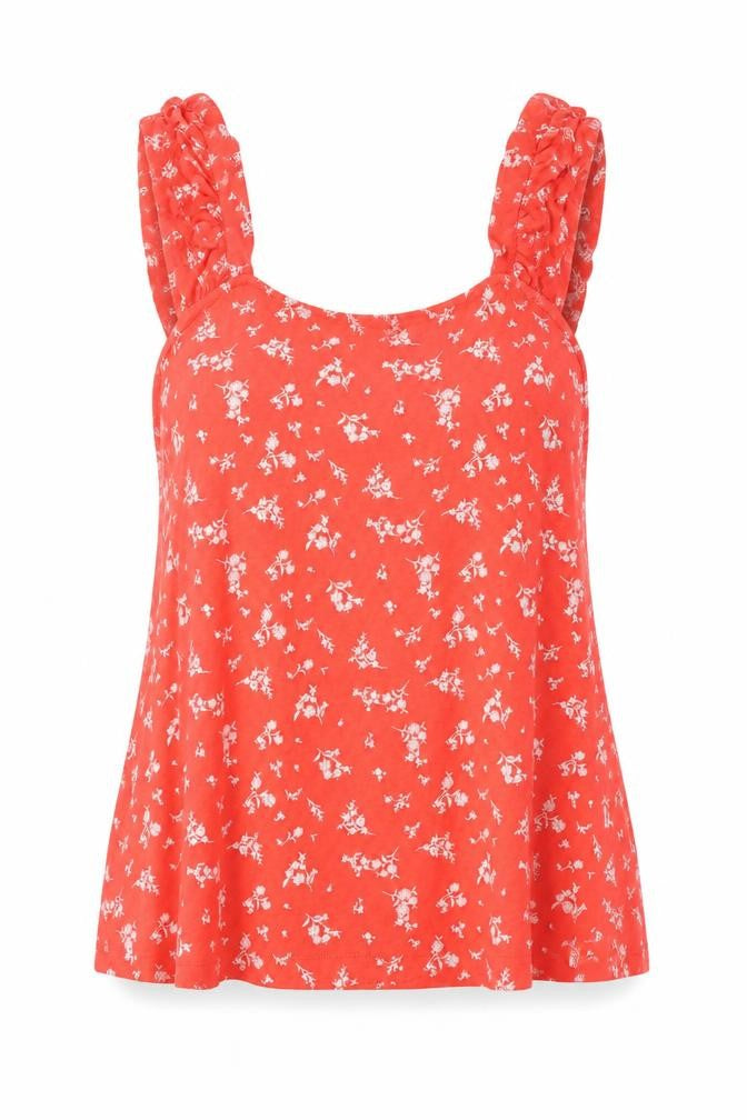 Marks and Spencer Womens Red Floral 100% Cotton Basic Tank Size 8 Scoop Neck