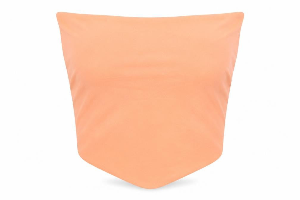 Front view of Collusion women’s pink polyester cropped tank, size UK 8, off the shoulder