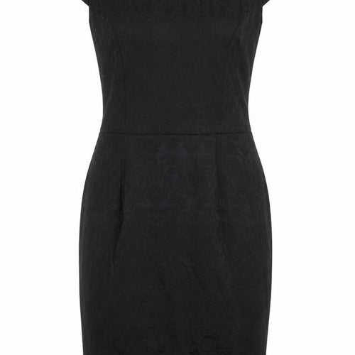 Preworn Womens Black Cotton Pencil Dress Size M Round Neck Zip - Cap Sleeve