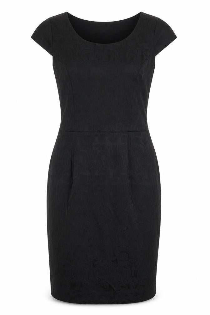 Preworn Womens Black Cotton Pencil Dress Size M Round Neck Zip - Cap Sleeve