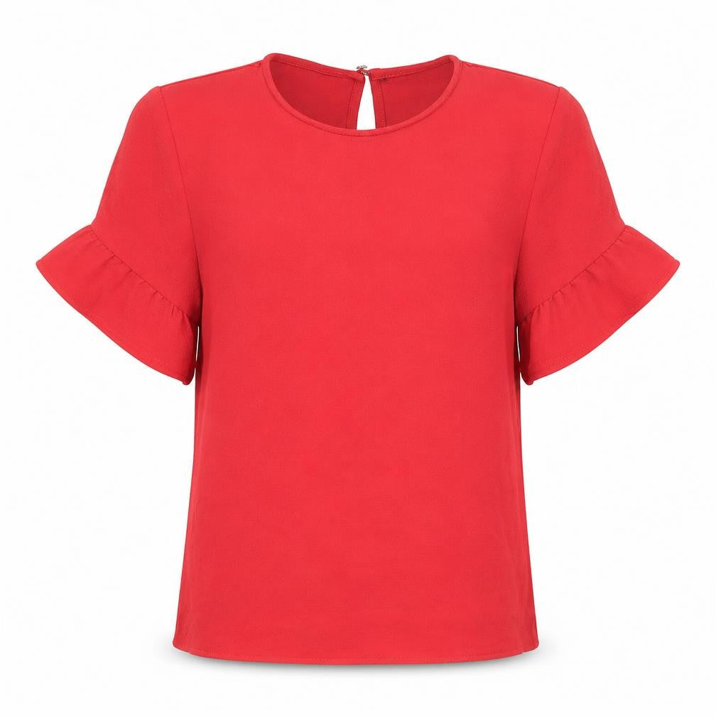 George Girls Red Polyester Basic Blouse Size 10-11 Years Round Neck Button