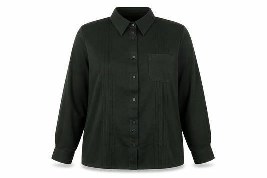 Front view of Lady Laird women’s green polyester basic button-up, size UK 18, collared