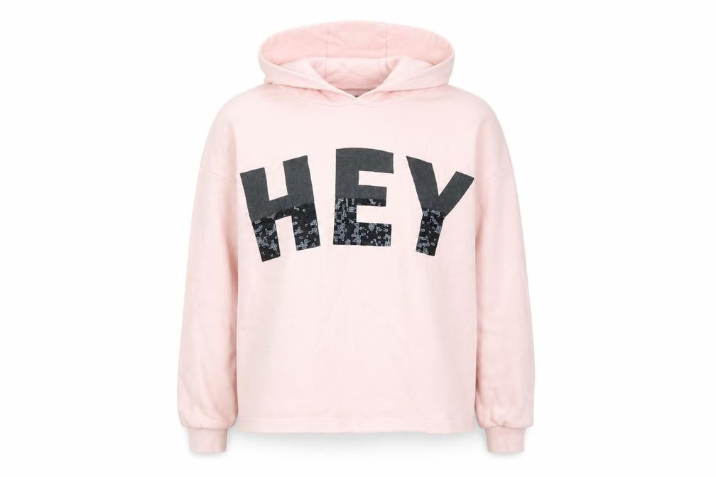 Front view of F&F girls’ pink cotton pullover hoodie, size 9-10, years pullover - hey