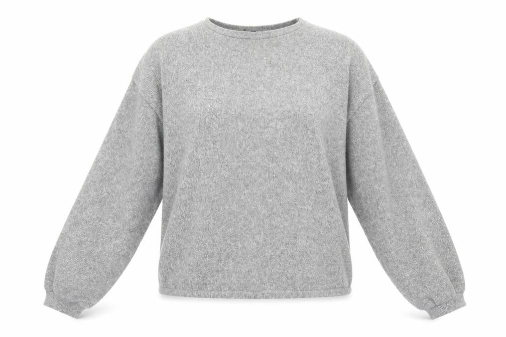 Front view of New Look women’s grey round neck cotton jumper, size M