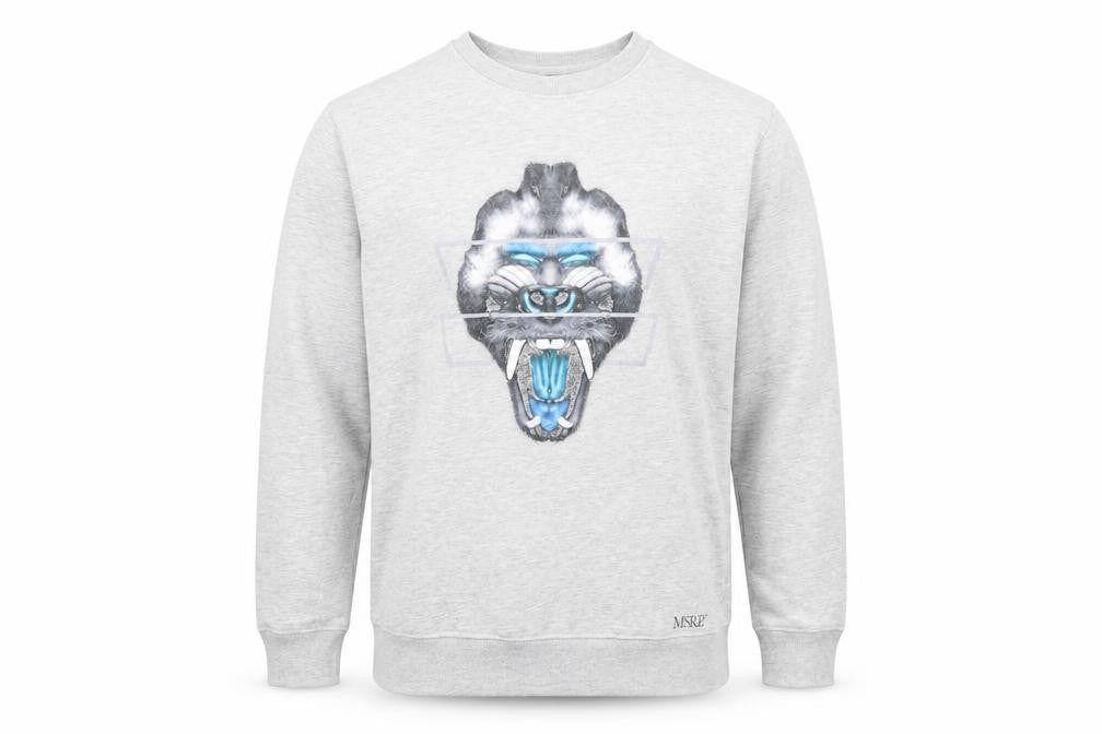 Front view of MSRP men’s grey cotton pullover sweatshirt, size M
