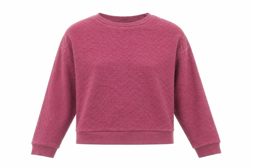 Front view of Topshop women’s purple cotton pullover sweatshirt, size UK 10, pullover - textured crop