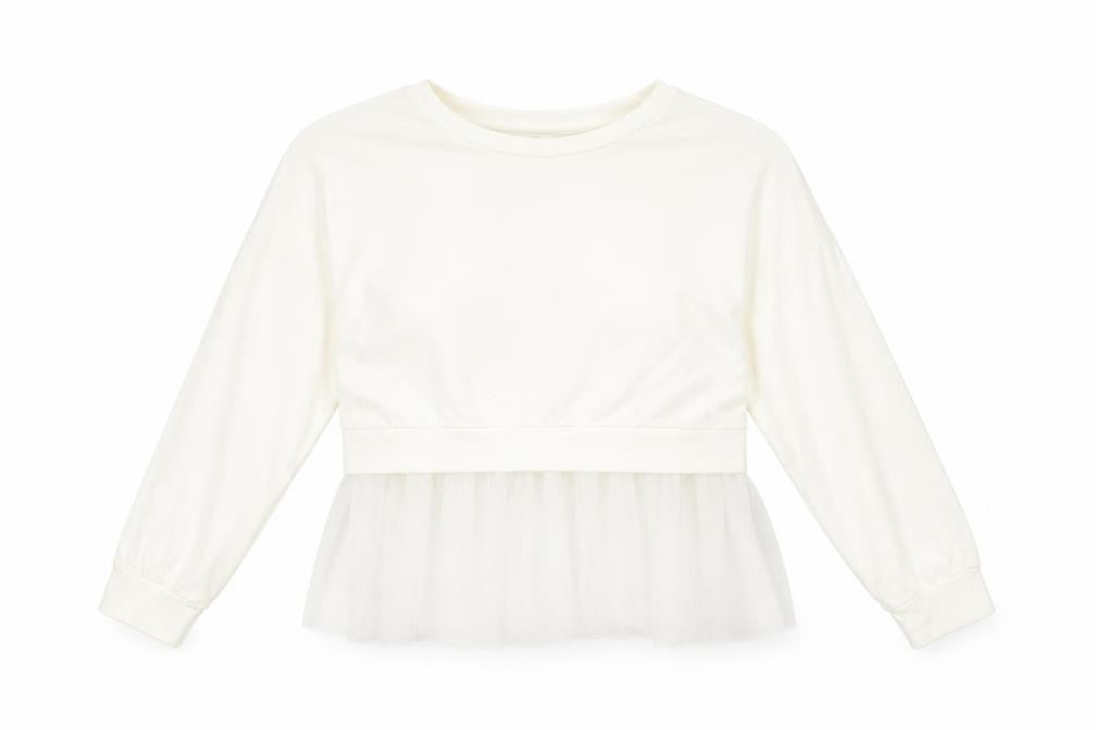 Womens White Polyester Pullover Sweatshirt Size M Pullover - Tulle Hem