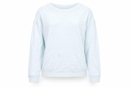 Front view of F&F women’s blue viscose pullover sweatshirt, size UK 6, pullover