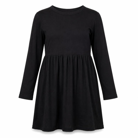 Front view of SHEIN women’s black polyester t-shirt dress, size S, round neck pullover