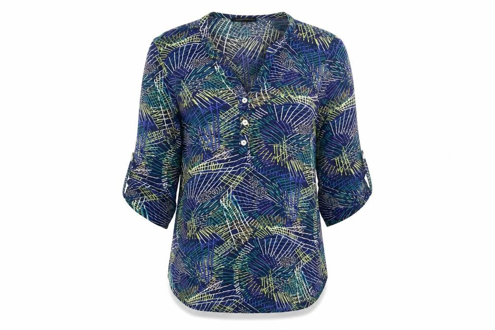 CodeCodeCode Womens Blue Geometric Viscose Basic Blouse Size L V-Neck